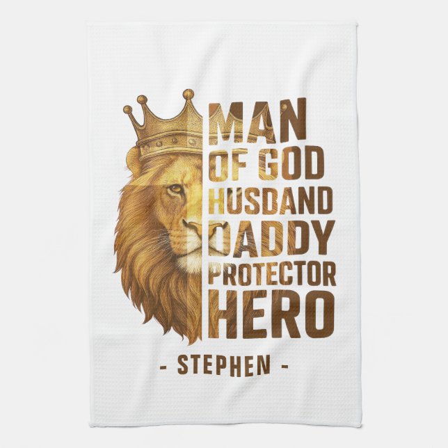 Man of God Lion Crown Design – Husband, Daddy Kitchen Towel (Vertical)
