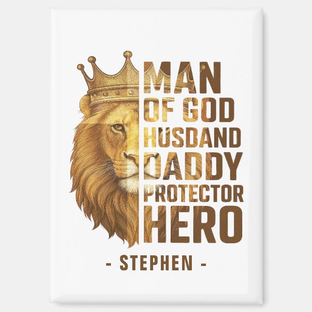 Man of God Lion Crown Design – Husband, Daddy Magnet (Front)