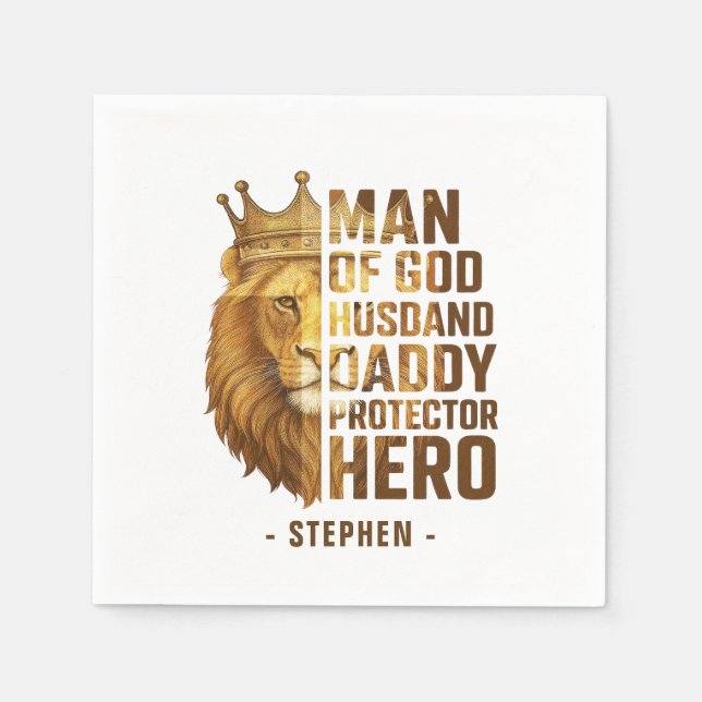 Man of God Lion Crown Design – Husband, Daddy Napkins (Front)