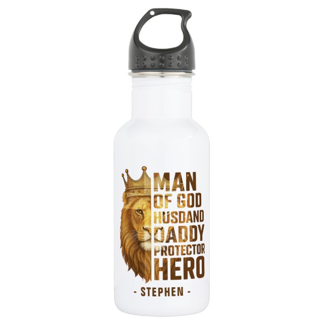 Man of God Lion Crown Design – Husband, Daddy Stainless Steel Water Bottle (Front)