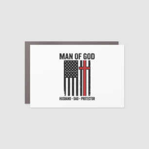 Man of God Patriotic Cross Christian Shirt Design_ Car Magnet