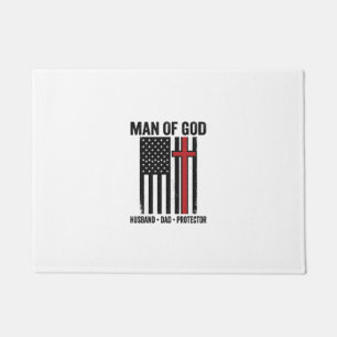 Man of God Patriotic Cross Christian Shirt Design_ Doormat
