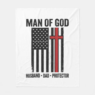 Man of God Patriotic Cross Christian Shirt Design_ Fleece Blanket