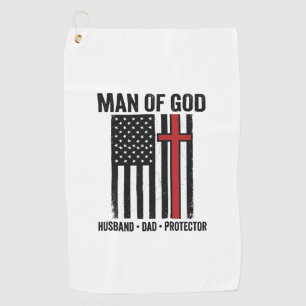 Man of God Patriotic Cross Christian Shirt Design_ Golf Towel