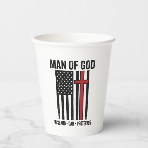 Man of God Patriotic Cross Christian Shirt Design_ Paper Cups
