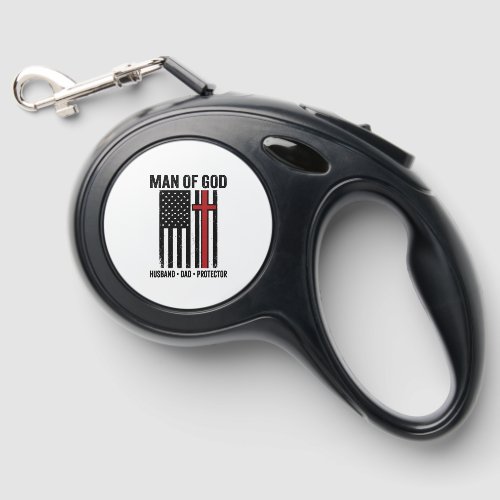 Man of God Patriotic Cross Christian Shirt Design_ Retractable Pet Leash