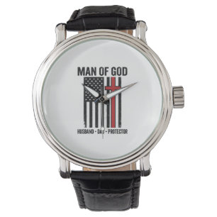 Man of God Patriotic Cross Christian Shirt Design_ Watch