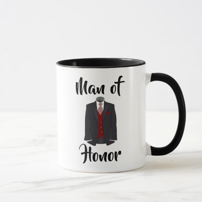 Man of Honor  Burgundy Tuxedo Wedding Coffee Mug (Right)