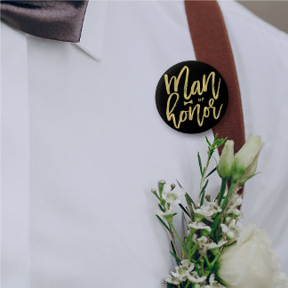 Man Of Honor Chic Gold Script Bridal Party Wedding Button