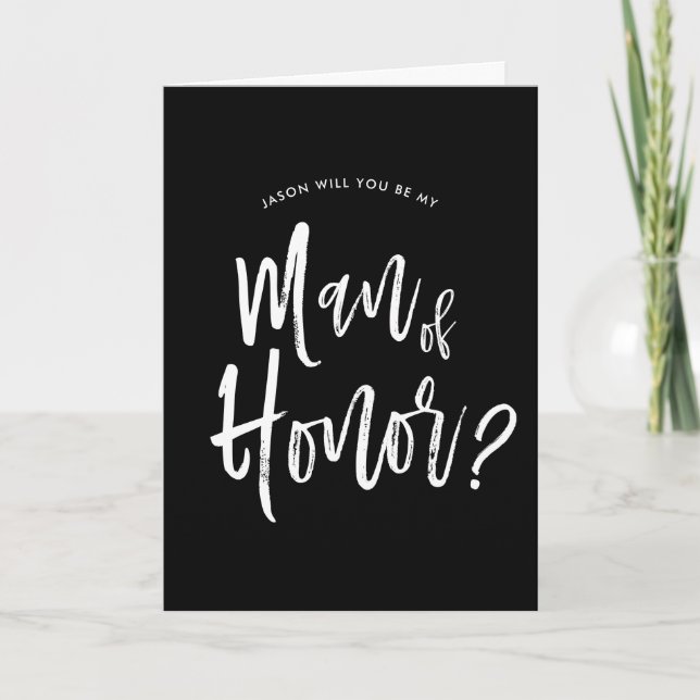 Man of Honor | Script Style Custom Black Wedding Card (Front)