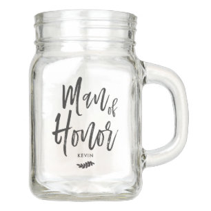 Man of Honor Script Style Custom Wedding Mason Jar