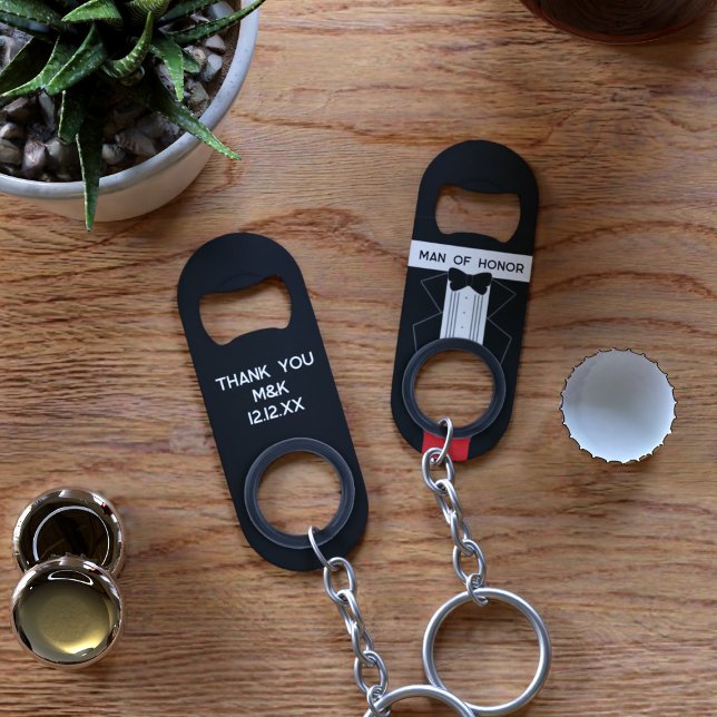 Man of Honor Tuxedo Wedding Keychain Bottle Opener (Thank your Man of Honor with this useful keychain bottle opener. Just add your text)