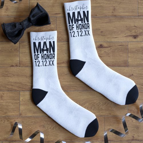 Man of Honor White Wedding Favor Socks