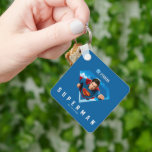 Man of Steel in Flight Keychain<br><div class="desc">Take to the skies with the ultimate symbol of heroism! This dynamic Superman design features the legendary Kryptonian bursting through his iconic S-shield, fist forward, eyes locked on justice. Set against a vivid blue background with fluffy clouds, the artwork captures the unstoppable energy of Superman in full flight—ready to save...</div>
