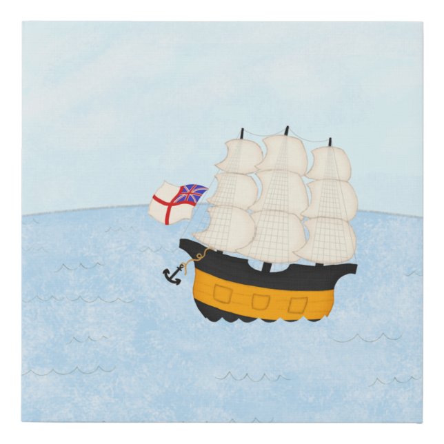 Man of War At Sea Nautical Sailing Adventure Faux Canvas Print (Front)