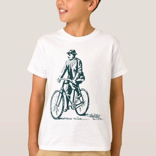 Man on a Bike _ Dark Green T_Shirt