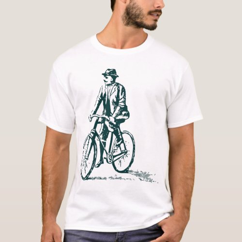 Man on a Bike _ Dark Green T_Shirt