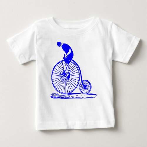 Man on a Penny Farthing _ Blue Baby T_Shirt