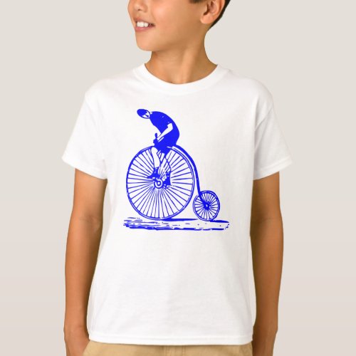 Man on a Penny Farthing _ Blue T_Shirt