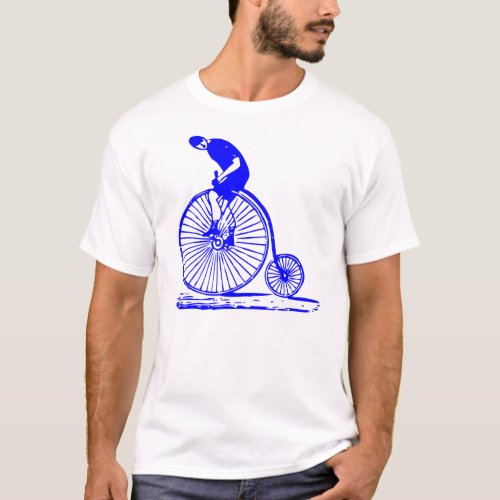 Man on a Penny Farthing _ Blue T_Shirt