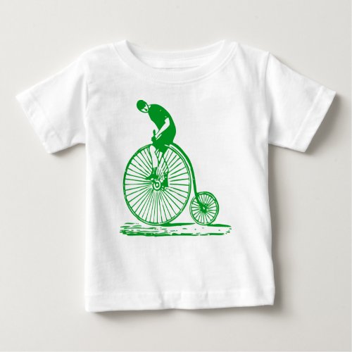 Man on a Penny Farthing _ Grass Green Baby T_Shirt