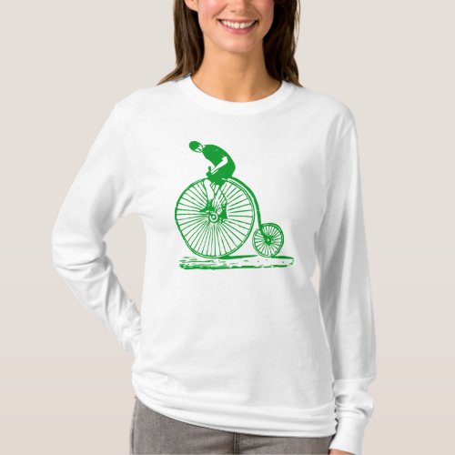 Man on a Penny Farthing _ Grass Green T_Shirt