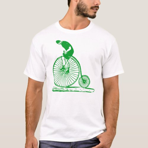 Man on a Penny Farthing _ Grass Green T_Shirt
