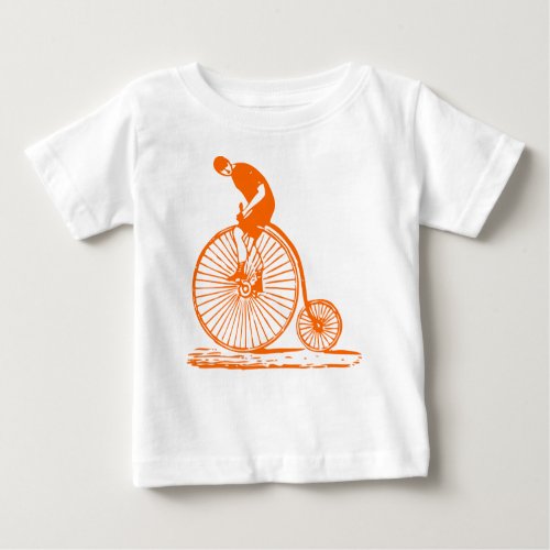 Man on a Penny Farthing _ Orange Baby T_Shirt