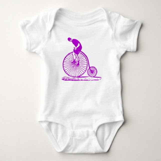 Man on a Penny Farthing - Purple Baby Bodysuit (Front)