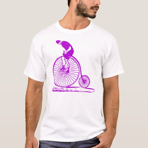 Man on a Penny Farthing _ Purple T_Shirt