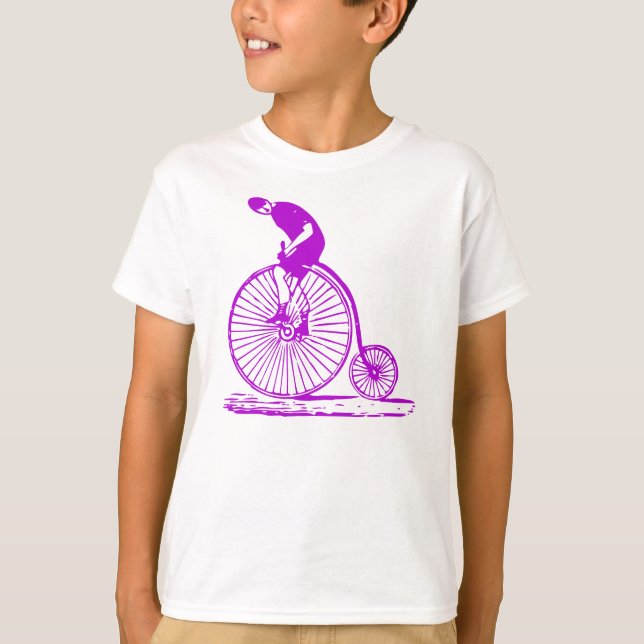 Man on a Penny Farthing - Purple T-Shirt (Front)