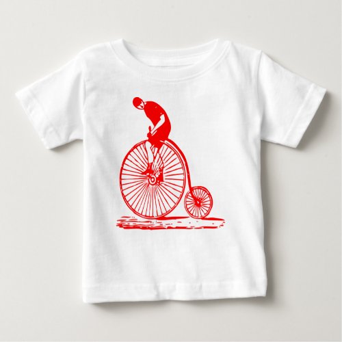 Man on a Penny Farthing _ Red Baby T_Shirt