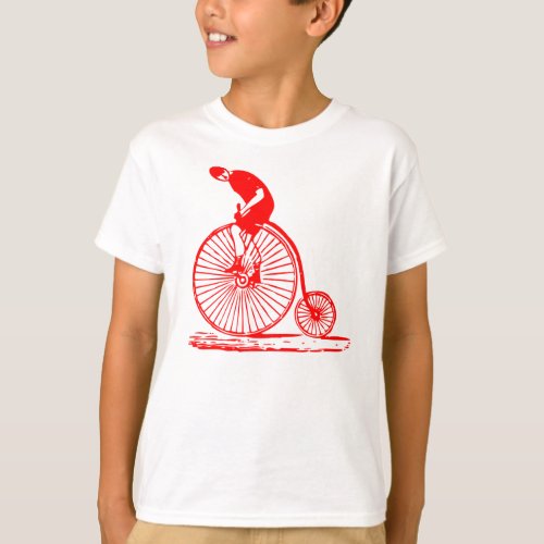 Man on a Penny Farthing _ Red T_Shirt