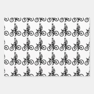 Man on bicycle graphic motif pattern wrapping paper sheets