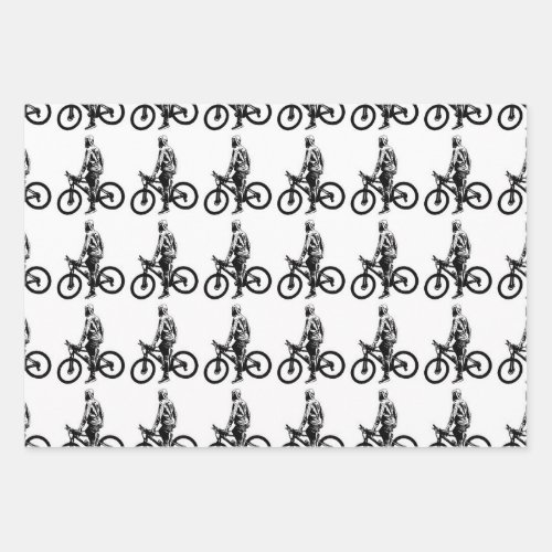 Man on bicycle graphic motif pattern wrapping paper sheets