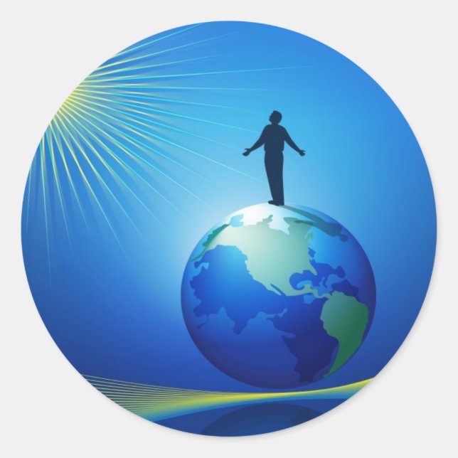 Man on Globe Classic Round Sticker (Front)