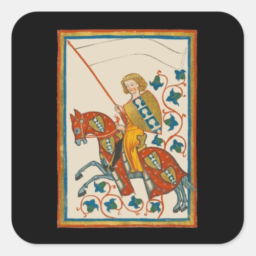 Man on Horseback 14th Century Codex Manesse Square Sticker