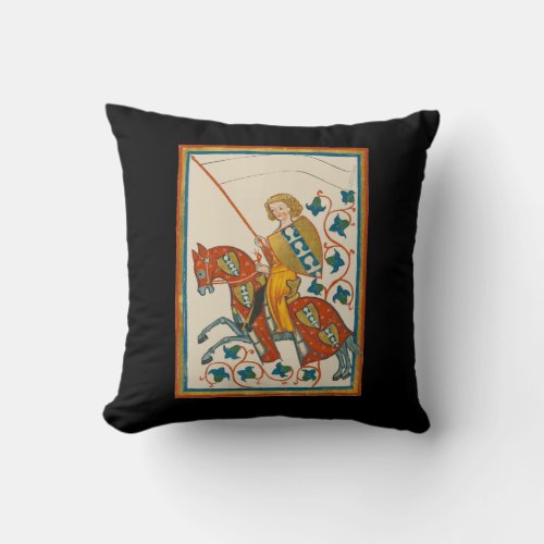 Man on Horseback 14th Century Codex Manesse Throw Pillow