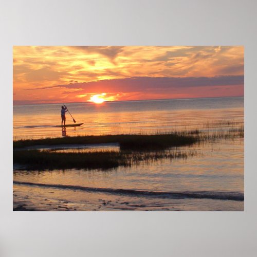 Man on Paddle Board at Sunset on Cape Cod Poster