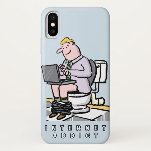 Man on the Lavatory with Laptop Computer Cartoon iPhone X Case