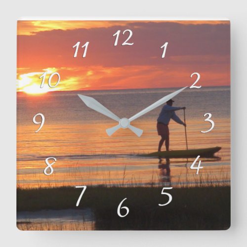 Man on Water Board at Sunset on Cape Cod Beach Square Wall Clock