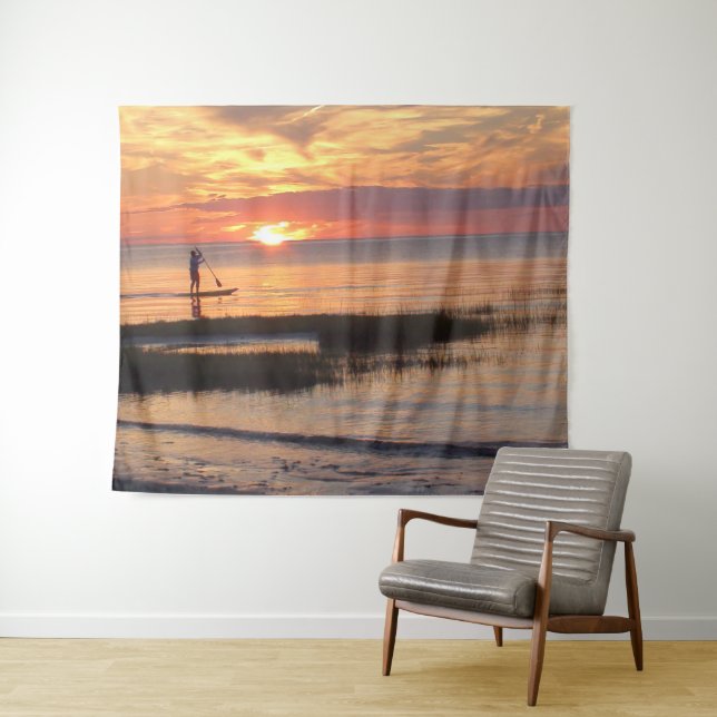 Man on Water Board at Sunset on Cape Cod Beach Tapestry (In Situ (Horizontal))