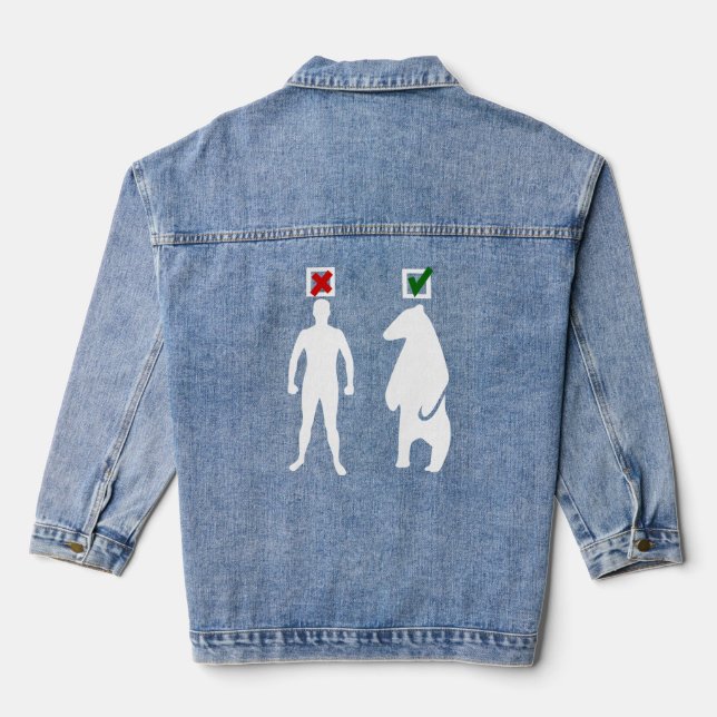man or bear feminist meme white denim jacket (Back)