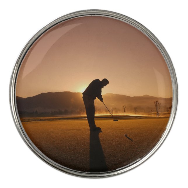 Man playing Golf at sunset Best Golf Ball Marker (Front)
