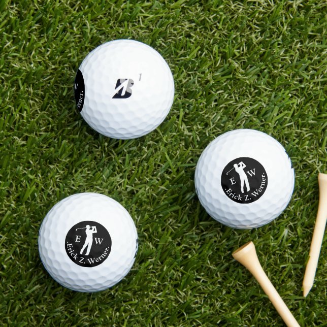 Man Playing Golf Black White Monogram  Balls (Insitu Grass)