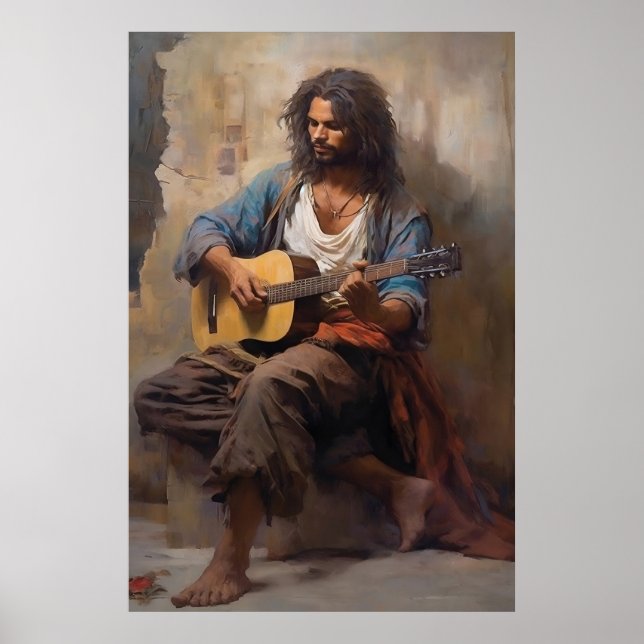 Man Playing Guitar Poster Art Print Wall Art (Front)