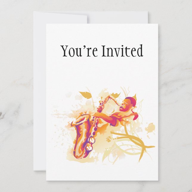 Man Playing Jazzy Saxophone Watercolor Style Invitation (Front)