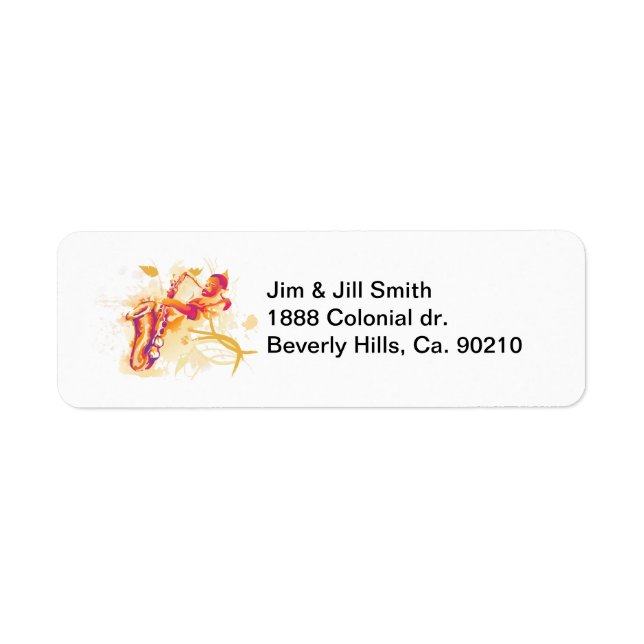Man Playing Jazzy Saxophone Watercolor Style Label (Front)