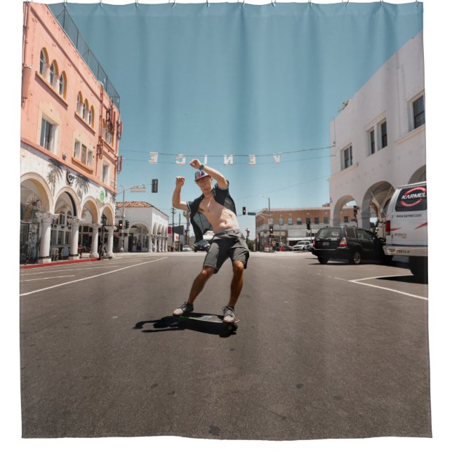 Man playing skateboard shower curtain (Front)