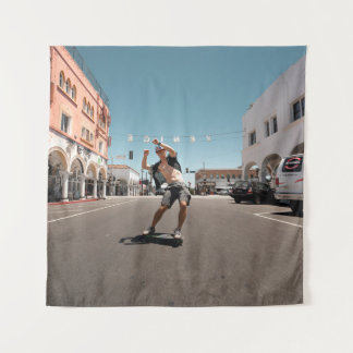 Man playing skateboard tapestry